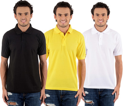 

Blaze Solid Men's Polo Neck Multicolor T-Shirt(Pack of 3, Black;white;yellow