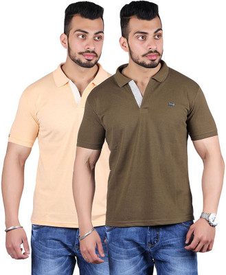 

Shineway Solid Men's Polo Neck Multicolor T-Shirt(Pack of 2, Baba;coffee
