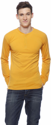 

Gritstones Solid Men's Round Neck Yellow T-Shirt