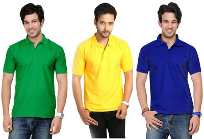 

Keepsake Solid Men's Polo Neck Multicolor T-Shirt(Pack of 3), A green