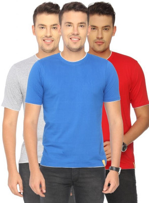 

Campus Sutra Solid Men Round Neck Grey, Red, Blue T-Shirt(Pack of 3
