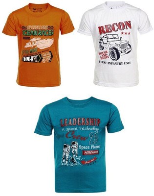 

AJ Dezines Boys Graphic Print Cotton T Shirt(Multicolor, Pack of 3, Orange & white & green