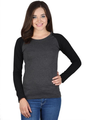 

SayItLoud Solid Women's Round Neck Grey, Black T-Shirt, Black;grey