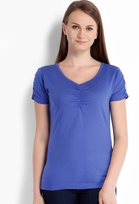 

Espresso Solid Women's V-neck Blue T-Shirt, Royal blue