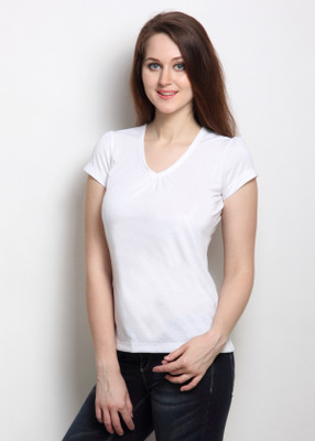 

Rigo Solid Women's V-neck White T-Shirt