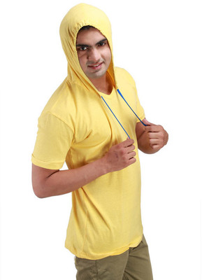 

Inkovy Solid Men's Hooded Yellow T-Shirt