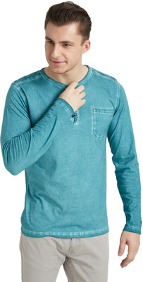

Breakbounce Solid Men's Henley Blue T-Shirt, Cerulean blue