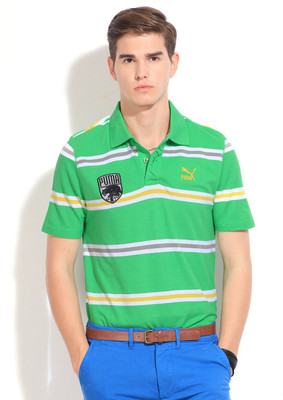 

Puma Striped Men's Polo Neck Green T-Shirt, Island green
