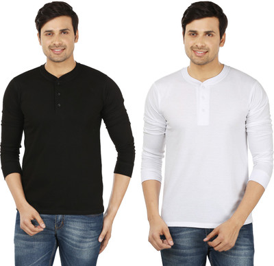 

Weardo Solid Men' Henley Black, White T-Shirt(Pack of 2