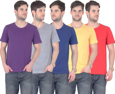 

FnMe Solid Men' Round Neck Multicolor T-Shirt(Pack of 5, Blue;grey;purple;red;yellow