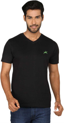 

SayItLoud Solid Men's V-neck Black T-Shirt