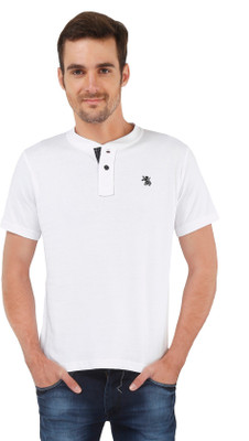 

The Cotton Company Solid Men's Henley White T-Shirt, Glacier white