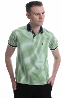 

Indian Terrain Striped Men's Polo Neck Green T-Shirt, Lt mint