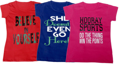 

IndiWeaves Girls Printed T Shirt(Multicolor, Red & blue & pink
