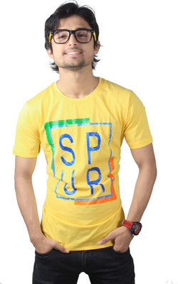 

Spur Printed Men's Round Neck Yellow T-Shirt, Lemon
