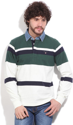 Gant Striped Men's Polo Neck White, Blue, Green T-Shirt, 308