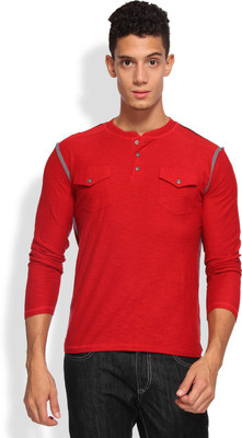 

Arise Self Design Men's Henley Red T-Shirt, Deep red