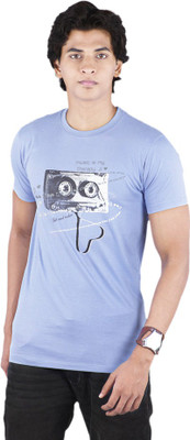 

Bib & Tucker Printed Men's Round Neck Blue T-Shirt, Deep periwinkle