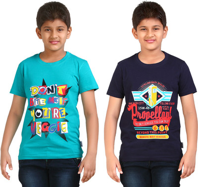 FabTag  - dongli Boys Printed Cotton Blend Regular T Shirt(Dark Blue, Pack of 2)