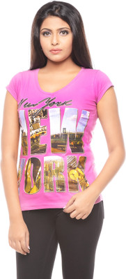

Trendy Girlz Printed Women's Round Neck Pink T-Shirt, Meadow mauve