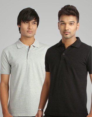 

Campus Sutra Solid Men Polo Neck Grey, Black T-Shirt(Pack of 2)