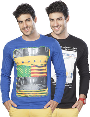 

Alan Jones Printed Men's Round Neck Blue, Black T-Shirt(Pack of 2), Black;blue
