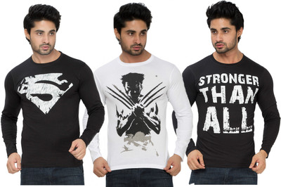 

Alan Jones Printed Men's Round Neck Black T-Shirt(Pack of 3), Black;white