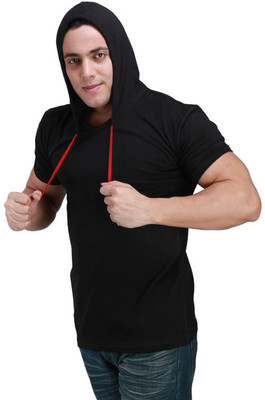 

Inkovy Solid Men' Hooded Black T-Shirt