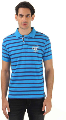 

Wrangler Striped Men's Polo Neck Blue T-Shirt, Blue aster