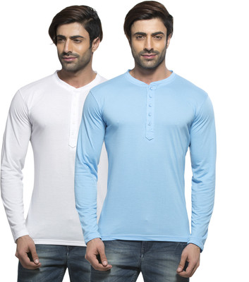 

Alan Jones Solid Men's Henley White, Light Blue T-Shirt(Pack of 2, Sky;white