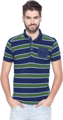 

Mufti Striped Men's Polo Neck Green, Blue T-Shirt