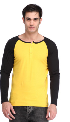 

Leana Solid Men's Henley Yellow, Black T-Shirt, Yelloq