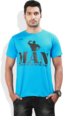 

Kingaroo Printed Men's Round Neck Blue T-Shirt, F blue