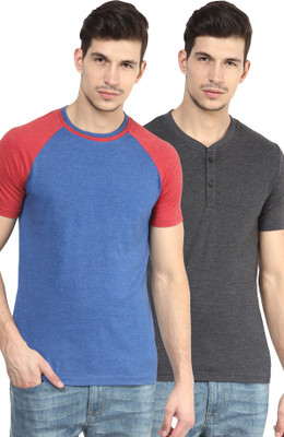 

Yellow Submarine Solid Men's Henley Black, Blue T-Shirt(Pack of 2)