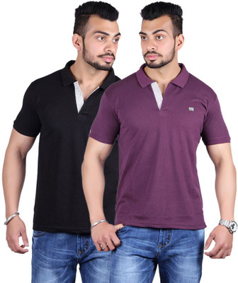 

Shineway Solid Men's Polo Neck Multicolor T-Shirt(Pack of 2, Black;violet