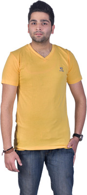 

Colors & Blends Solid Men's V-neck Yellow T-Shirt, Lemon
