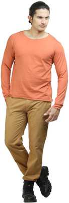 

Oviyon Solid Men's Boat Neck Orange T-Shirt, Tawny orange