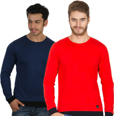 

Rigo Solid Men's Round Neck Blue, Red T-Shirt(Pack of 2)