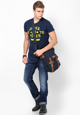 

Jack & Jones Printed Men's Round Neck Dark Blue T-Shirt, Dress blues