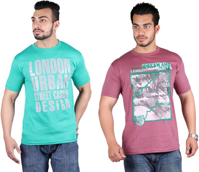 

Shineway Printed Men's Round Neck Multicolor T-Shirt(Pack of 2, Green;magenta