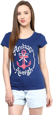 

Honey By Pantaloons Graphic Print Women's Round Neck Blue T-Shirt, Midnight blue