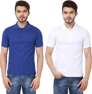 

Weardo Solid Men's Polo Neck White, Blue T-Shirt(Pack of 2), Royal blue;white