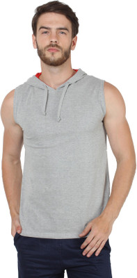 

SayItLoud Solid Men's Hooded Grey T-Shirt