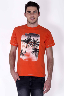 

Sera Printed Men's Round Neck Orange T-Shirt