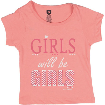 

612 League Girls Printed T Shirt(Pink, Peach