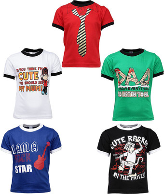 

Gkidz Boys Printed T Shirt(Multicolor, Pack of 5, Black
