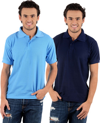 

Blaze Solid Men' Polo Neck Multicolor T-Shirt(Pack of 2, Dark blue;sky blue