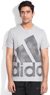 

ADIDAS Printed Men's Round Neck Grey T-Shirt, Med grey htr/granite