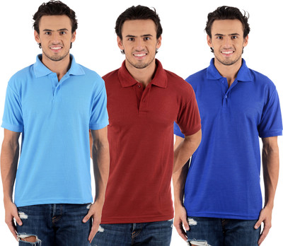 

Blaze Solid Men's Polo Neck Multicolor T-Shirt(Pack of 3, Maroon;royal blue;sky blue