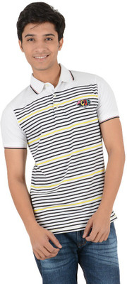 Yellow Tree Striped Men's Polo Neck Yellow T-Shirt